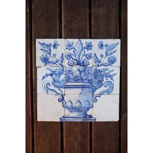 Tile Mural Panel Depicting A Baroque Jardinière With Flowers, Portuguese, 18th Century