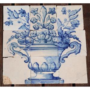 Tile Mural Panel Depicting A Baroque Jardinière With Flowers, Portuguese, 18th Century