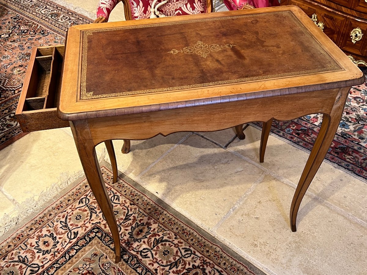 Petite Table Bureau Ep Louis XV Avec Dessus De Cuir
