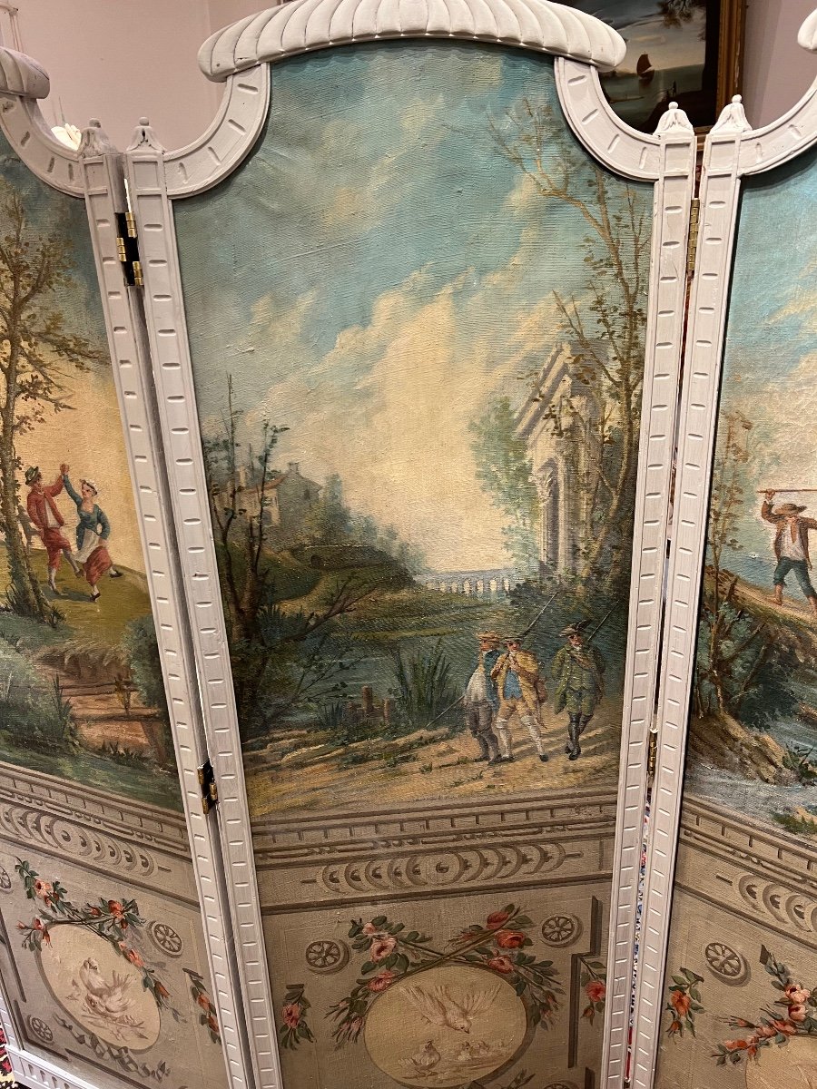 Paravent 4 Feuilles EP. Louis XVI Aux Décors Champêtre -photo-3