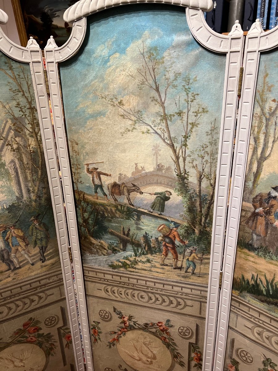 Paravent 4 Feuilles EP. Louis XVI Aux Décors Champêtre -photo-4
