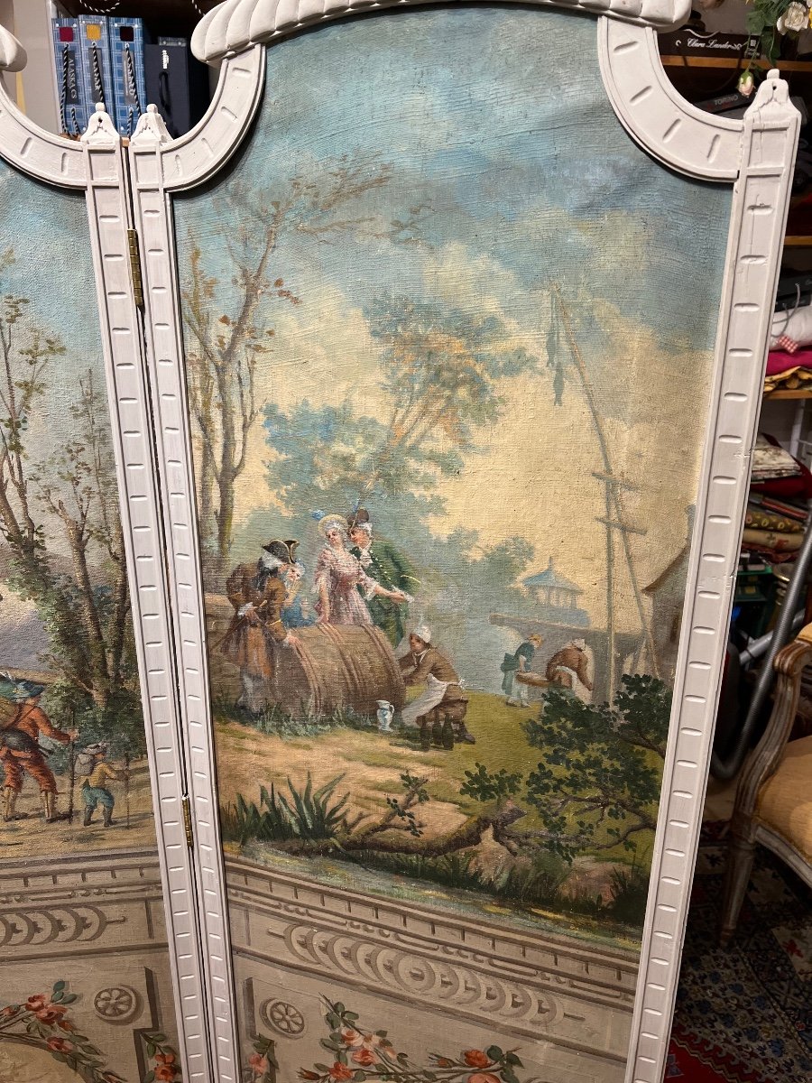 Paravent 4 Feuilles EP. Louis XVI Aux Décors Champêtre -photo-1
