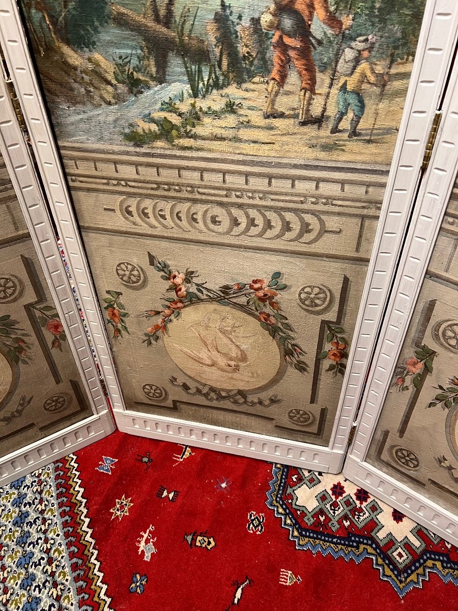 Paravent 4 Feuilles EP. Louis XVI Aux Décors Champêtre -photo-2