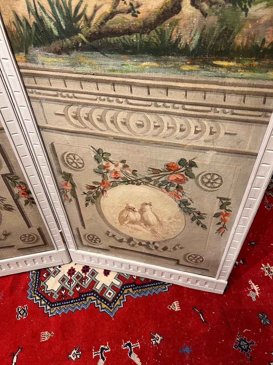 Paravent 4 Feuilles EP. Louis XVI Aux Décors Champêtre -photo-3