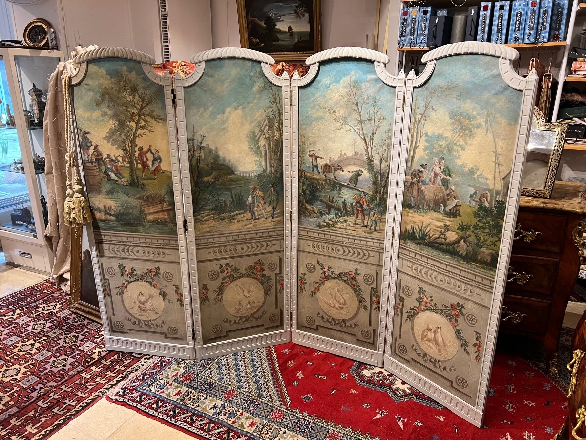 Paravent 4 Feuilles EP. Louis XVI Aux Décors Champêtre 