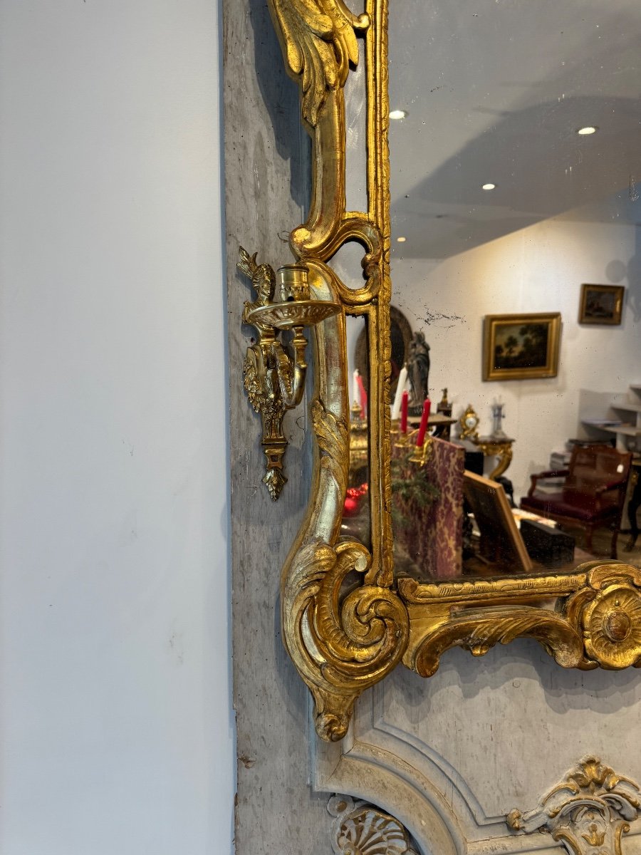 Miroir à Parclose époque Louis XV Bois Doré -photo-4