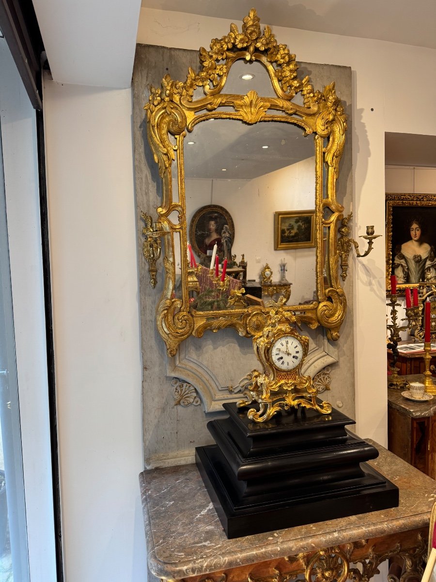 Miroir à Parclose époque Louis XV Bois Doré 