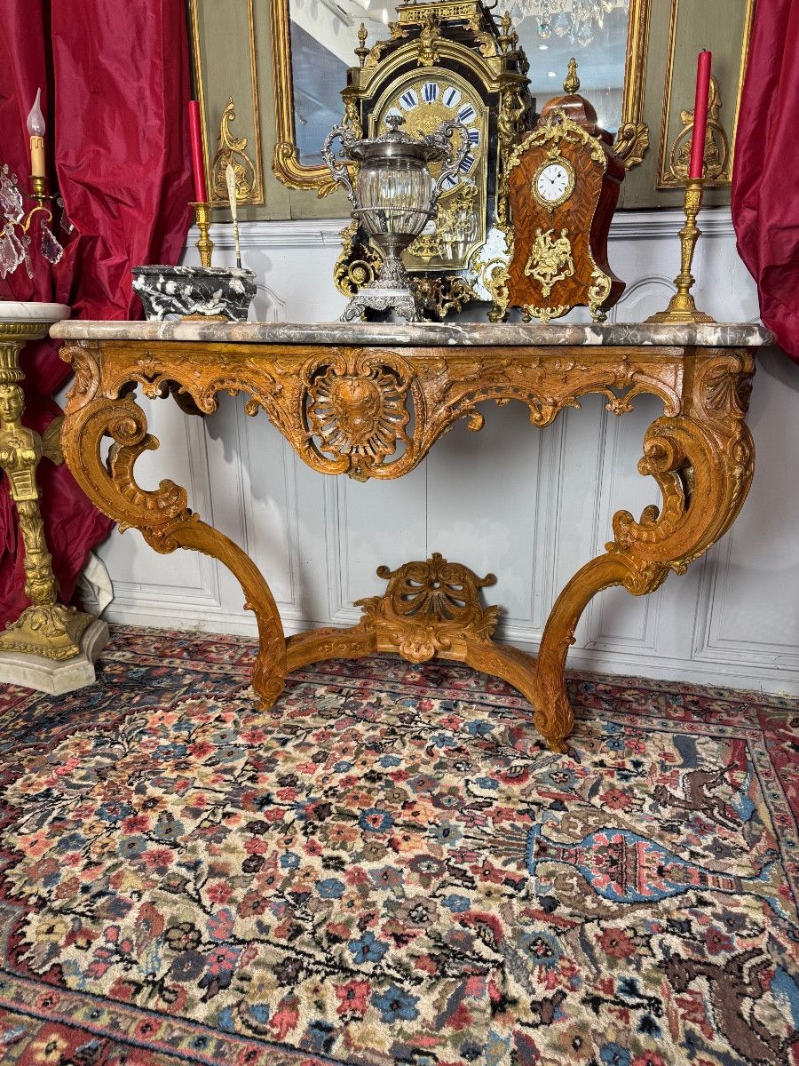 Console Epoque Regence En Chêne Blond De Grande Qualité 