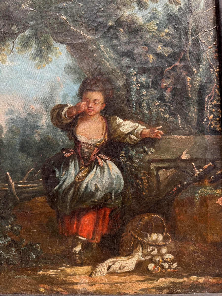 Paire D’huile Sur Toile ( 2 Enfants Dans  un parc  ) 18 E Siecle-photo-1