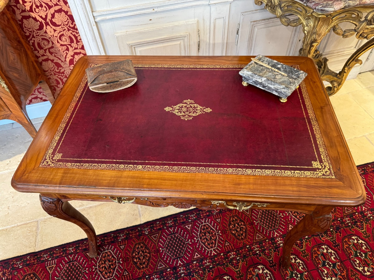 Bureau Ep régence lyonnais en cerisier dessus cuir  rouge -photo-2
