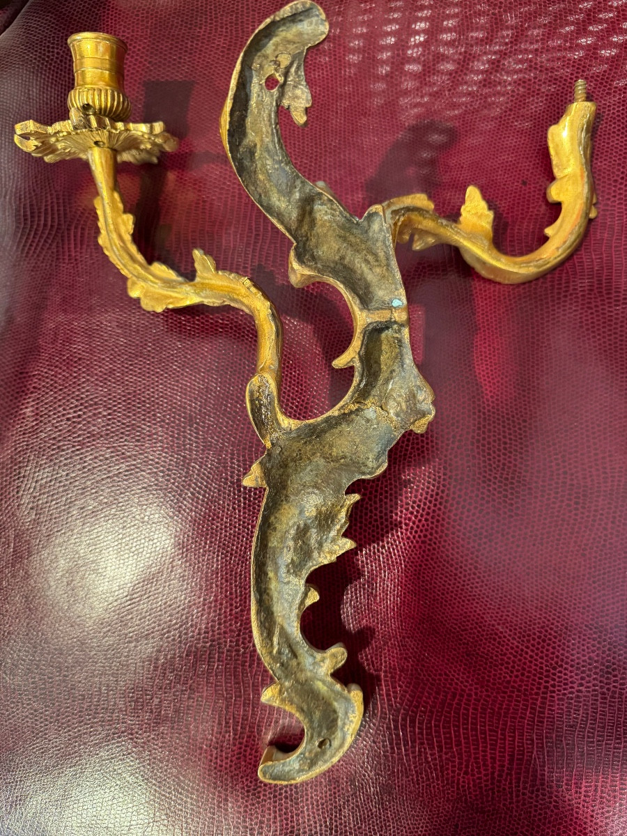 Paire d'appliques epoqueregence bronze doré au mercure -photo-1