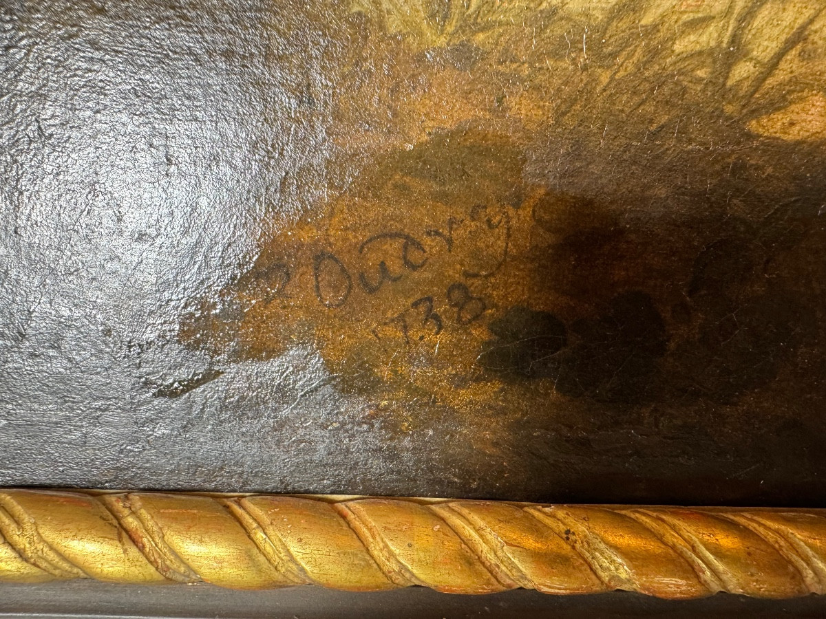 Huile sur toile ( cerf attaqué par des chiens ) époque 18 e-photo-2