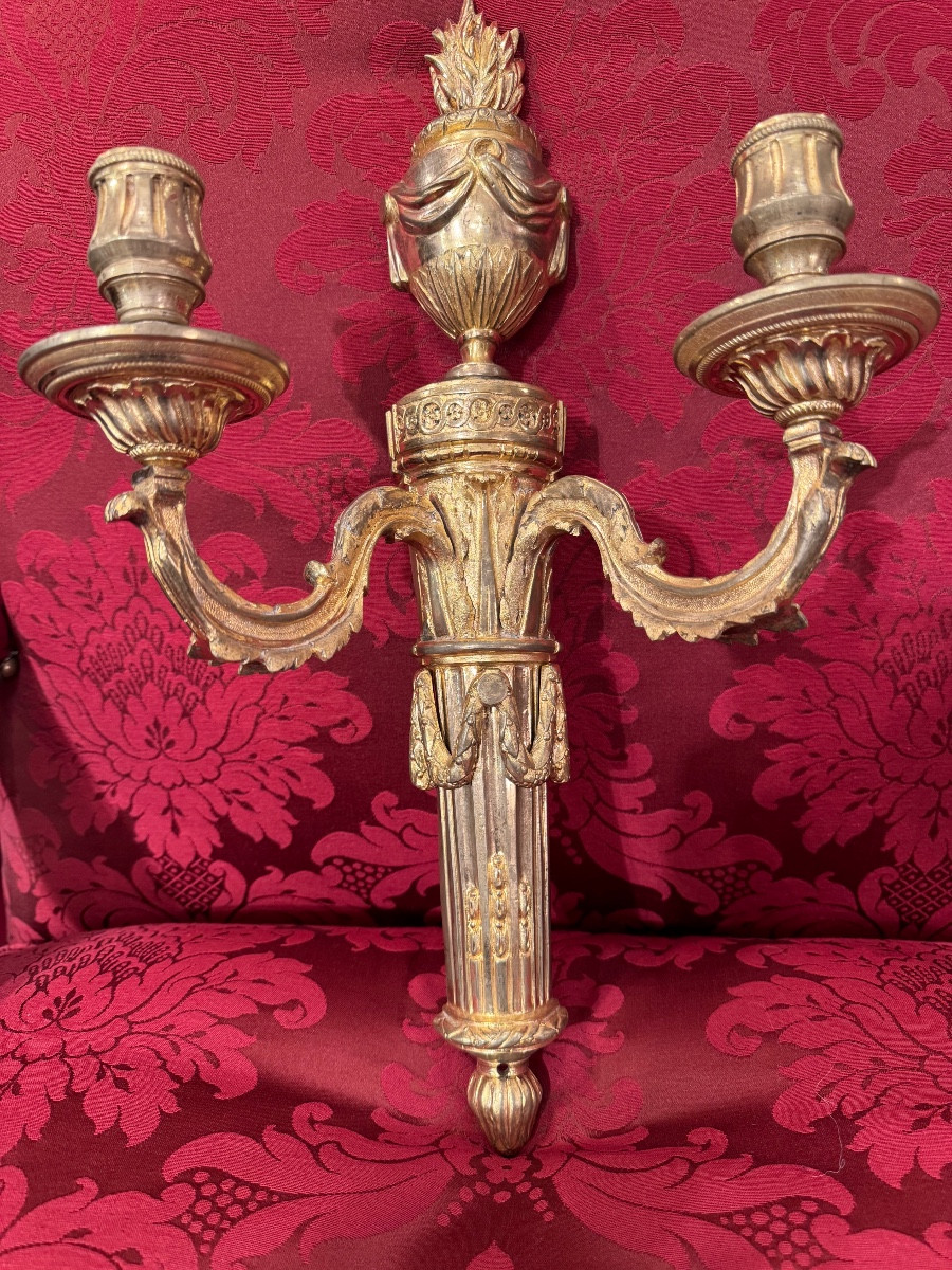 Paire d’appliques époque Louis XVIbronze doré au mercure-photo-3