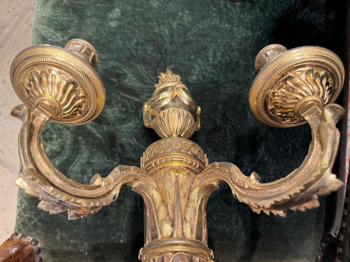 Paire d’appliques époque Louis XVIbronze doré au mercure-photo-3