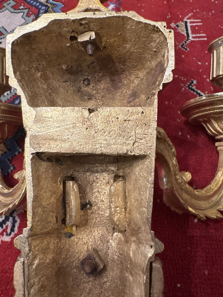 Pair Of Louis XVI Style Gilt Bronze Wall Sconces, Model By Jean Louis Prieur -photo-4