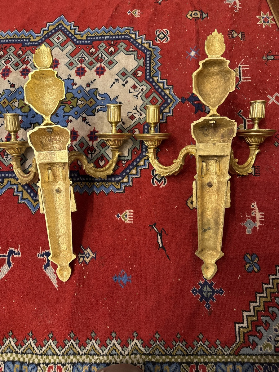 Pair Of Louis XVI Style Gilt Bronze Wall Sconces, Model By Jean Louis Prieur -photo-5