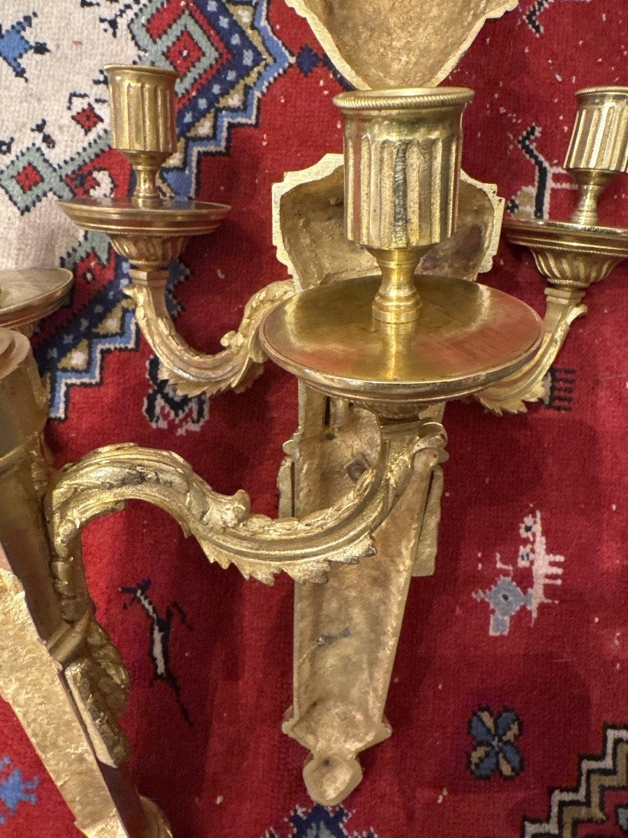 Pair Of Louis XVI Style Gilt Bronze Wall Sconces, Model By Jean Louis Prieur -photo-6