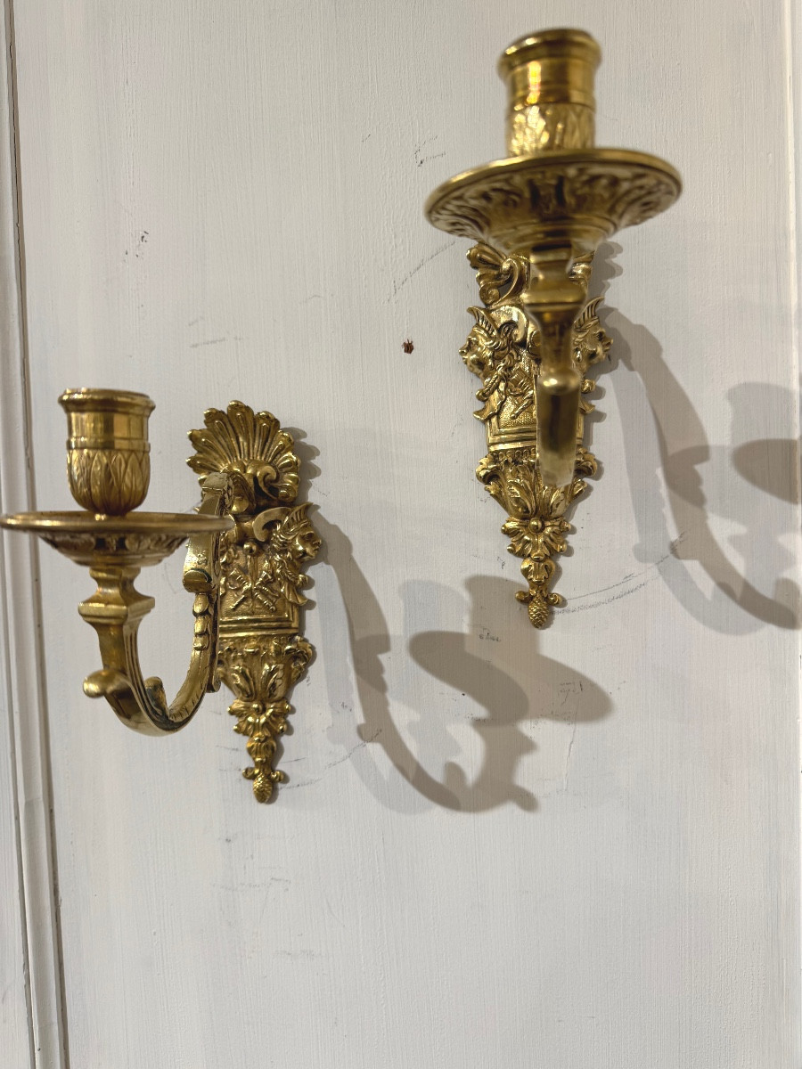 Paire d’appliques à un bras de lumière bronze doré Epoque louis XIV -photo-2