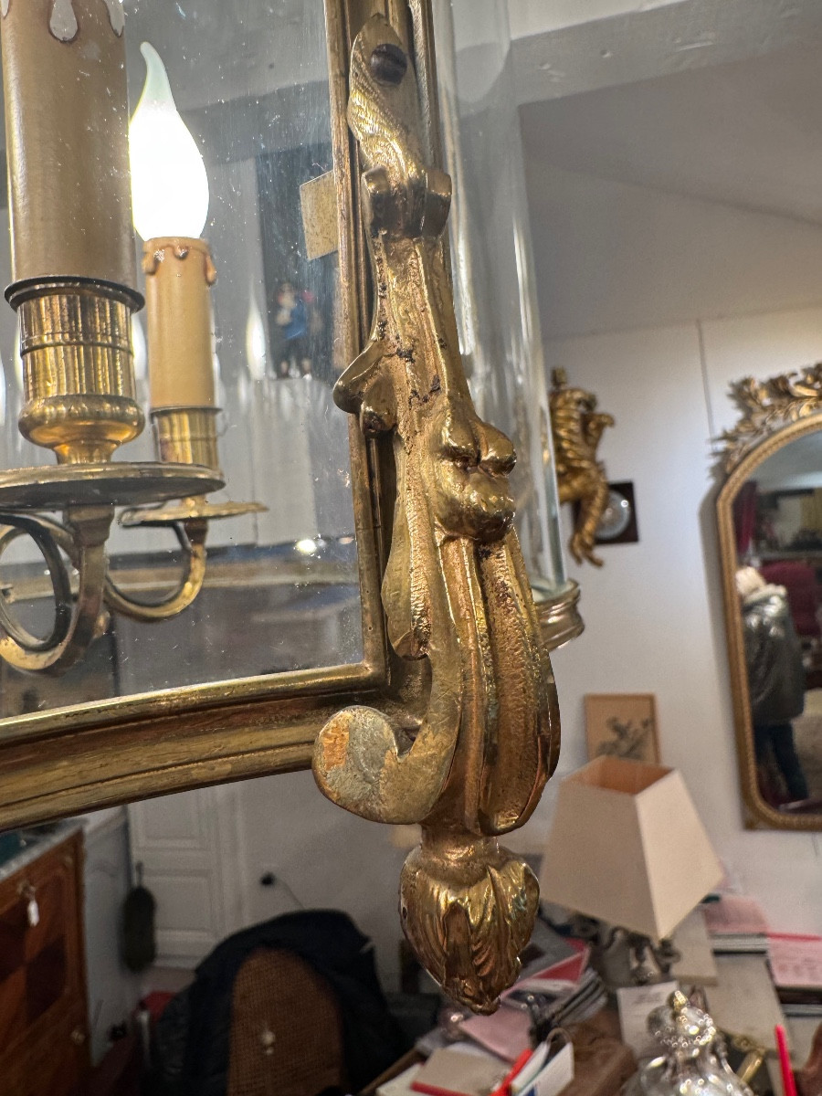 Grande lanterne bronze ciselé et doré Louis XV du 19 e siecle-photo-3