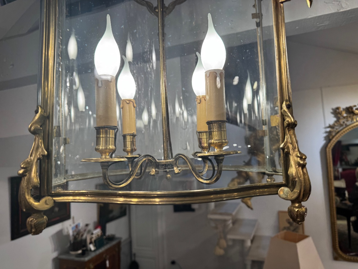 Grande lanterne bronze ciselé et doré Louis XV du 19 e siecle-photo-4