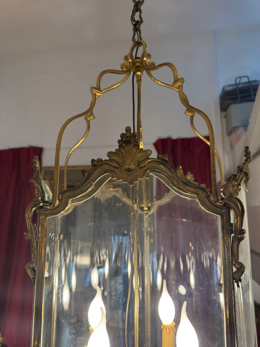 Grande lanterne bronze ciselé et doré Louis XV du 19 e siecle-photo-1