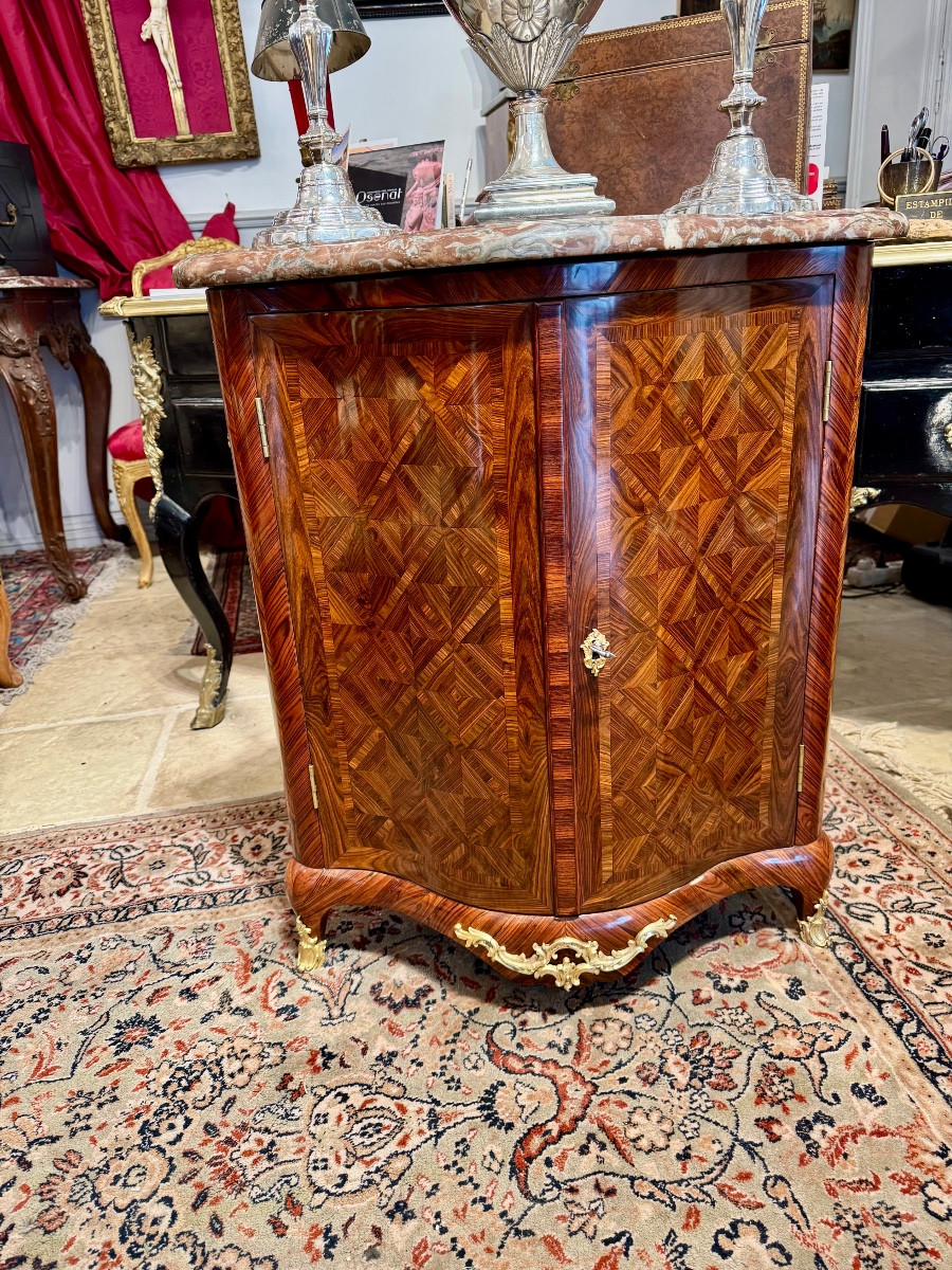 Louis XV Period Corner Cabinet With Marquetry In The Style Of The Queen's Wood, Stamped By Migeon-photo-2