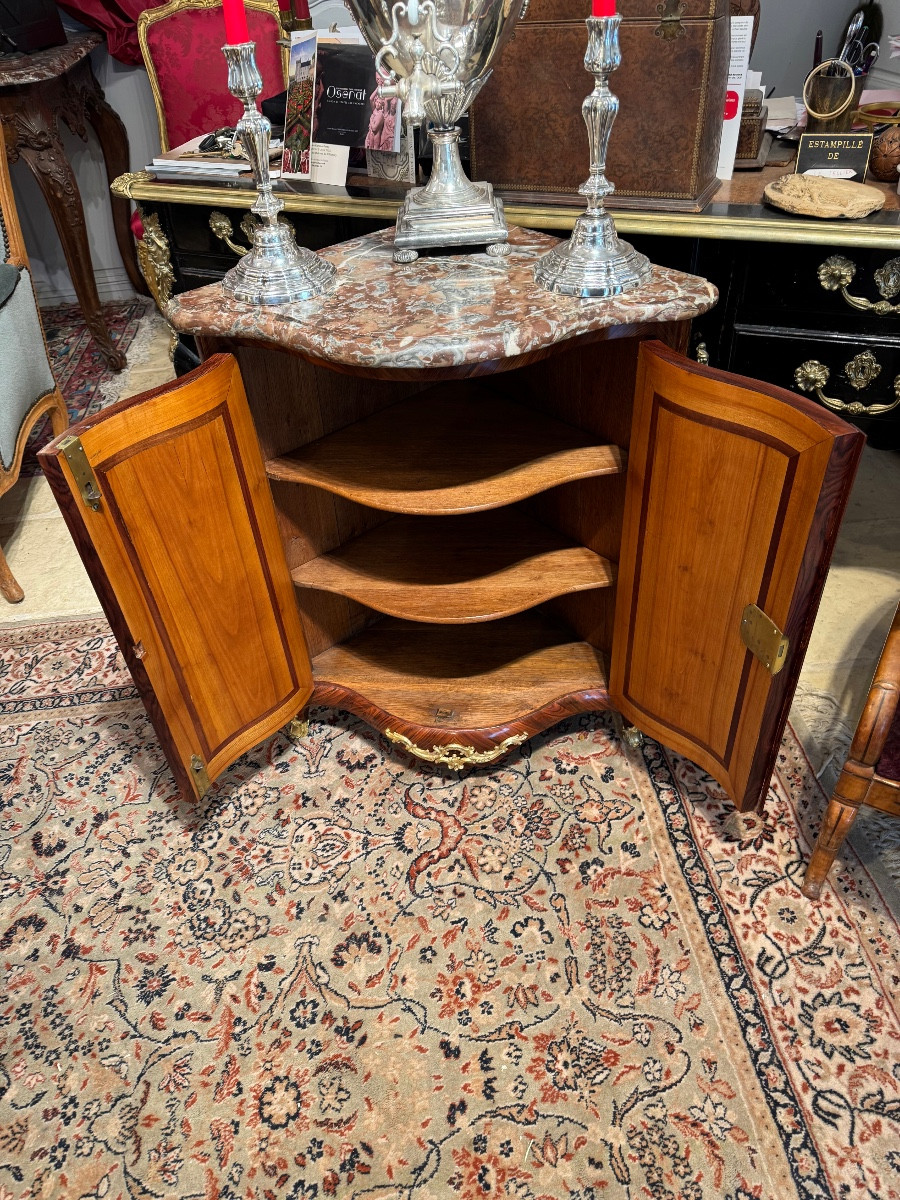 Louis XV Period Corner Cabinet With Marquetry In The Style Of The Queen's Wood, Stamped By Migeon-photo-3