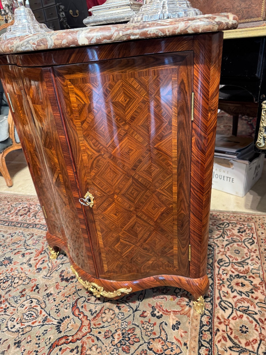 Louis XV Period Corner Cabinet With Marquetry In The Style Of The Queen's Wood, Stamped By Migeon-photo-1