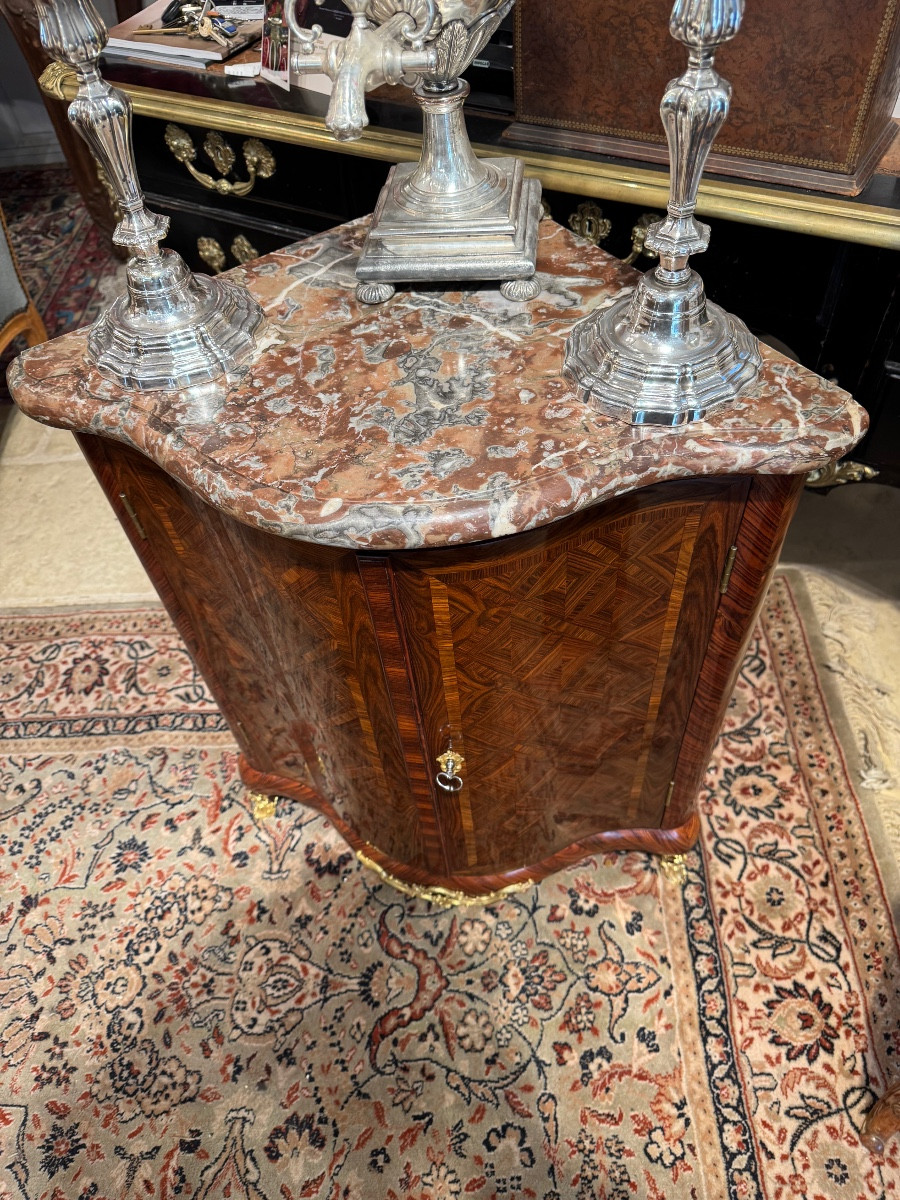 Louis XV Period Corner Cabinet With Marquetry In The Style Of The Queen's Wood, Stamped By Migeon-photo-2