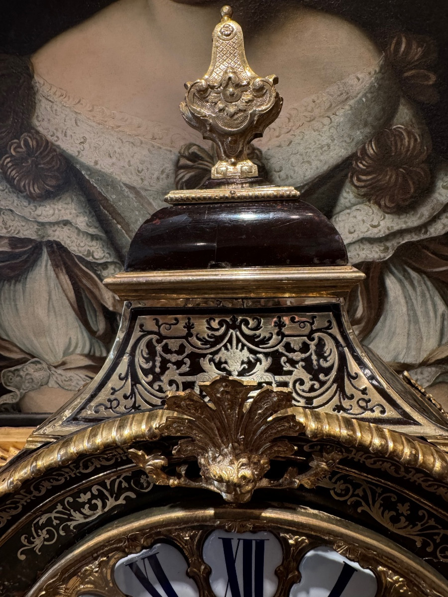 Louis XIV Period Brown Tortoiseshell And Brass Wall Clock -photo-2