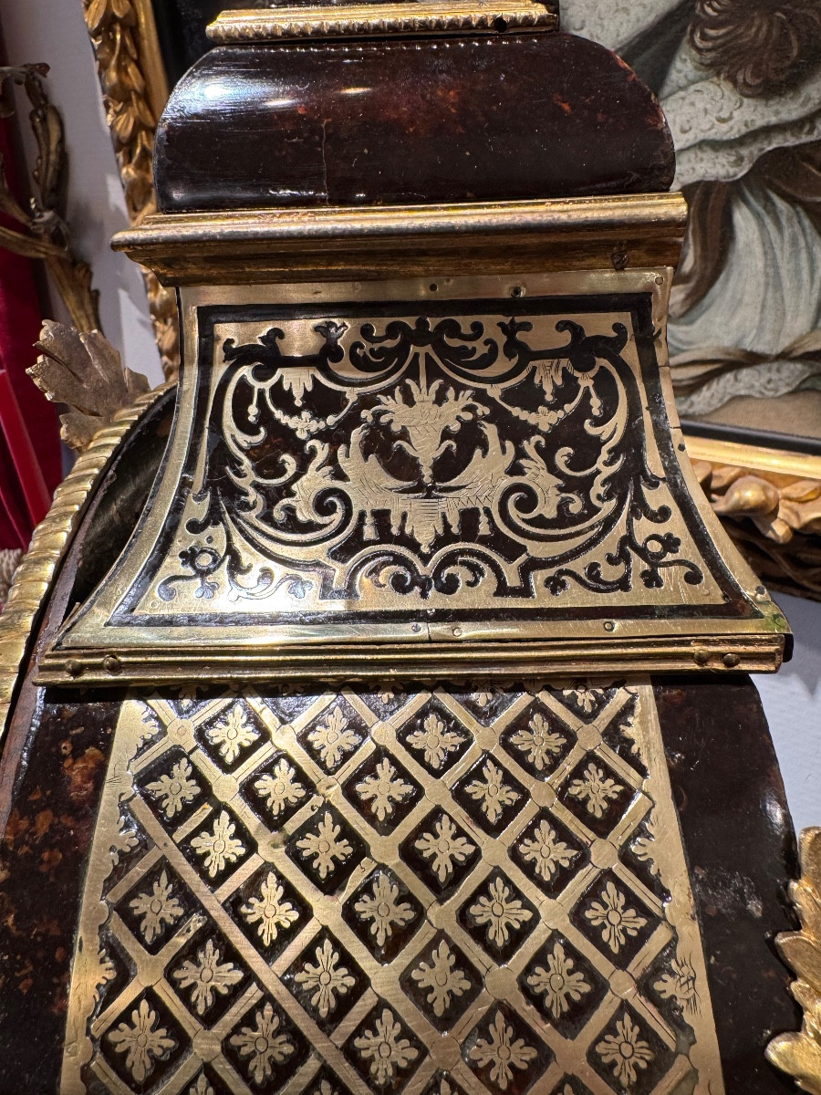 Louis XIV Period Brown Tortoiseshell And Brass Wall Clock -photo-1