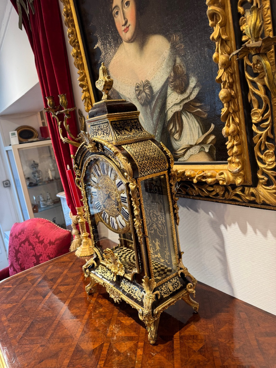 Louis XIV Period Brown Tortoiseshell And Brass Wall Clock -photo-4