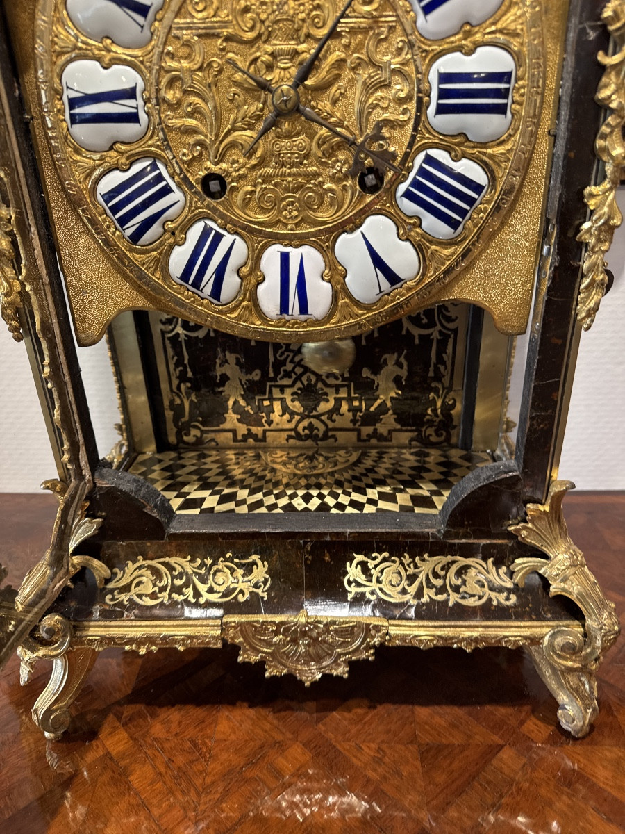 Louis XIV Period Brown Tortoiseshell And Brass Wall Clock -photo-5