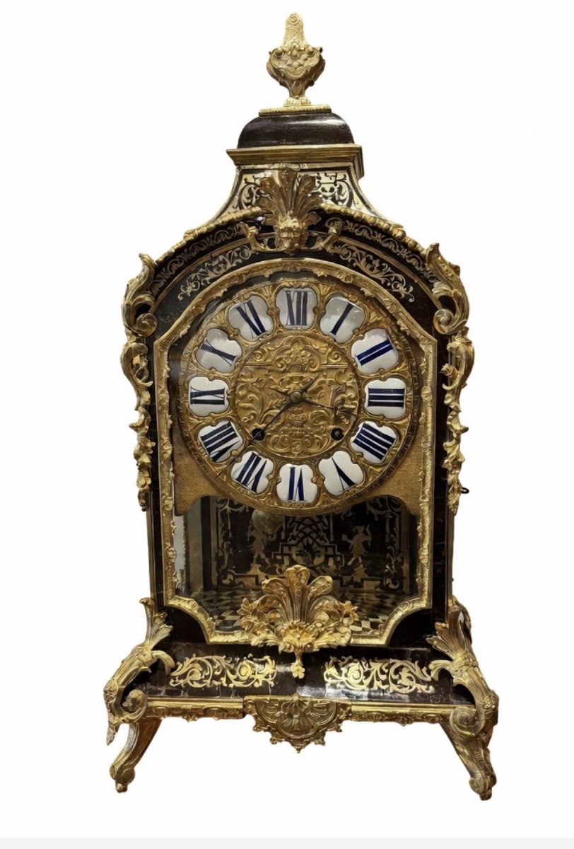 Louis XIV Period Brown Tortoiseshell And Brass Wall Clock -photo-7