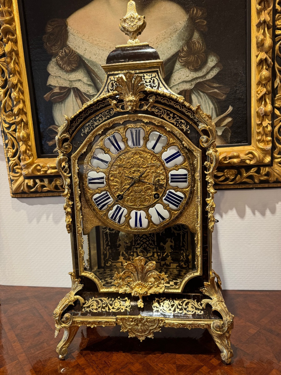 Louis XIV Period Brown Tortoiseshell And Brass Wall Clock 
