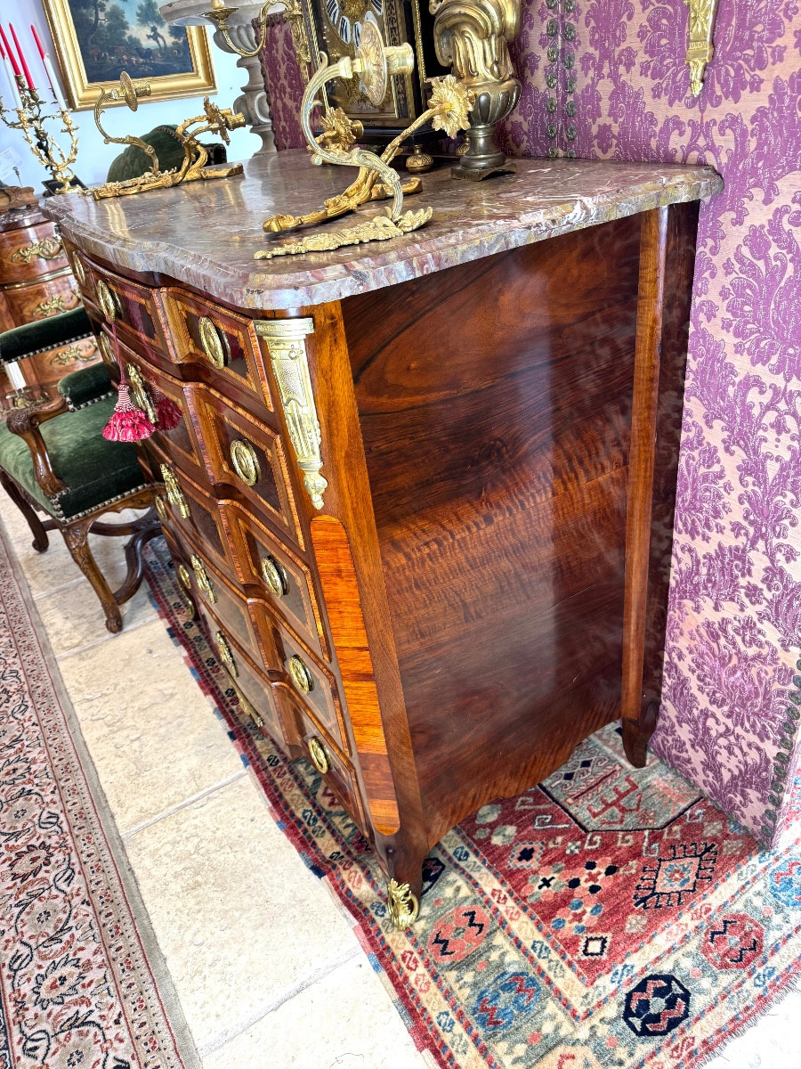 Commode atypique époque transition louis xv / louis xvi en marqueterie -photo-3