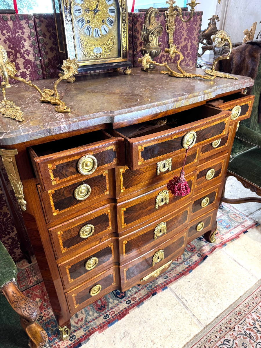 Commode atypique époque transition louis xv / louis xvi en marqueterie -photo-1