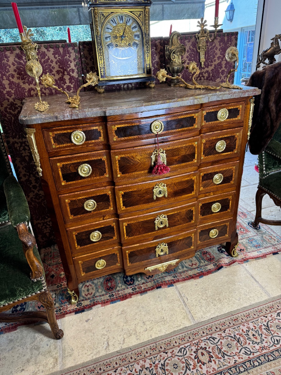 Commode atypique époque transition louis xv / louis xvi en marqueterie -photo-3