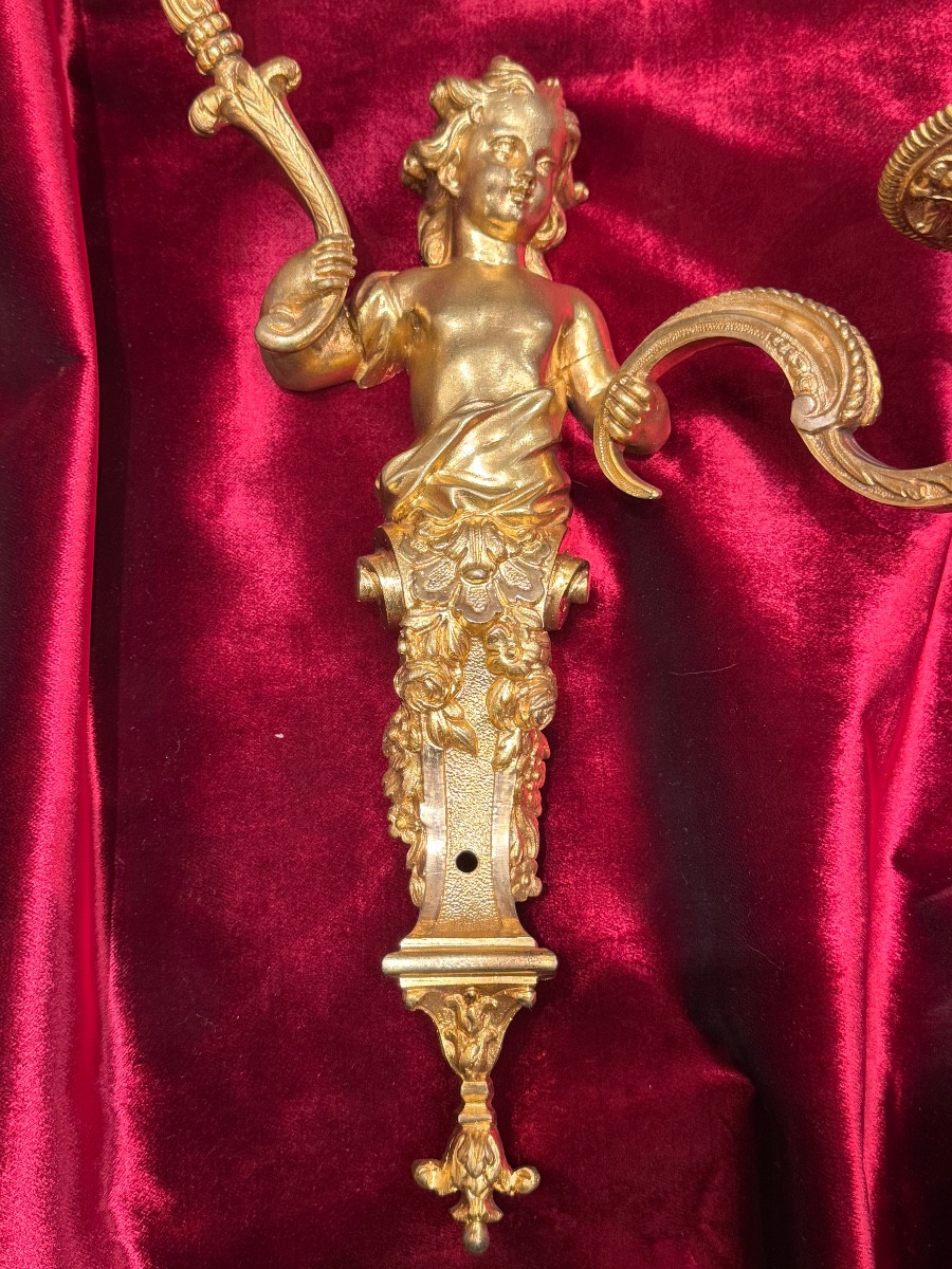 Pair Of Two-branched Arms Attributed To André Charles Boulle 1 Quarter 18th Century-photo-3