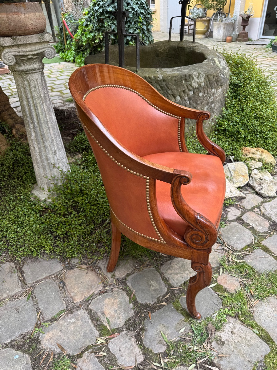 Fauteuil de bureau Époque  restauration acajou massif -photo-3