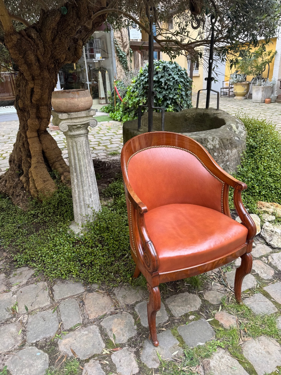 Fauteuil de bureau Époque  restauration acajou massif 