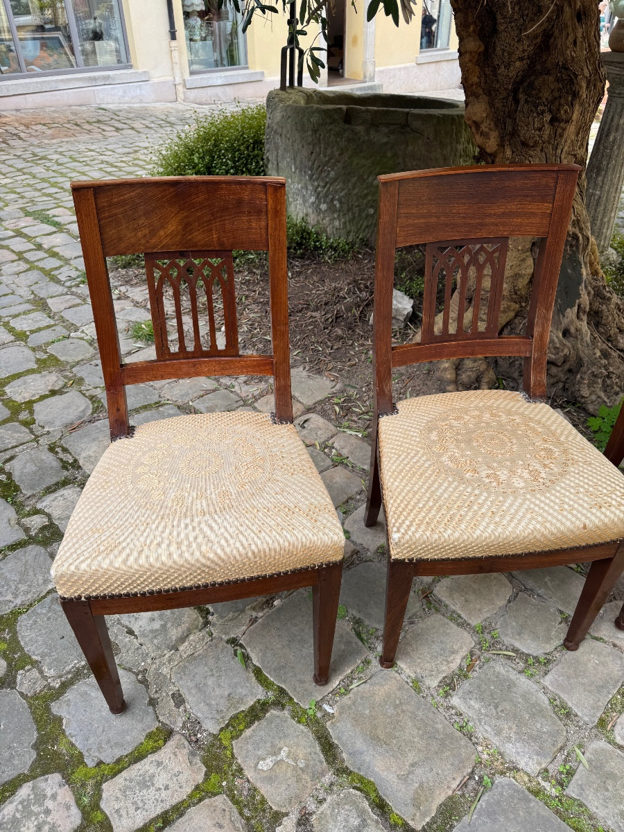 Suite Of 4 Directoire Period Mahogany Cathedral Chairs-photo-2