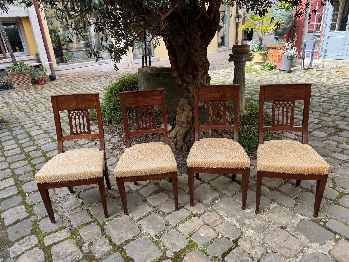 Suite Of 4 Directoire Period Mahogany Cathedral Chairs