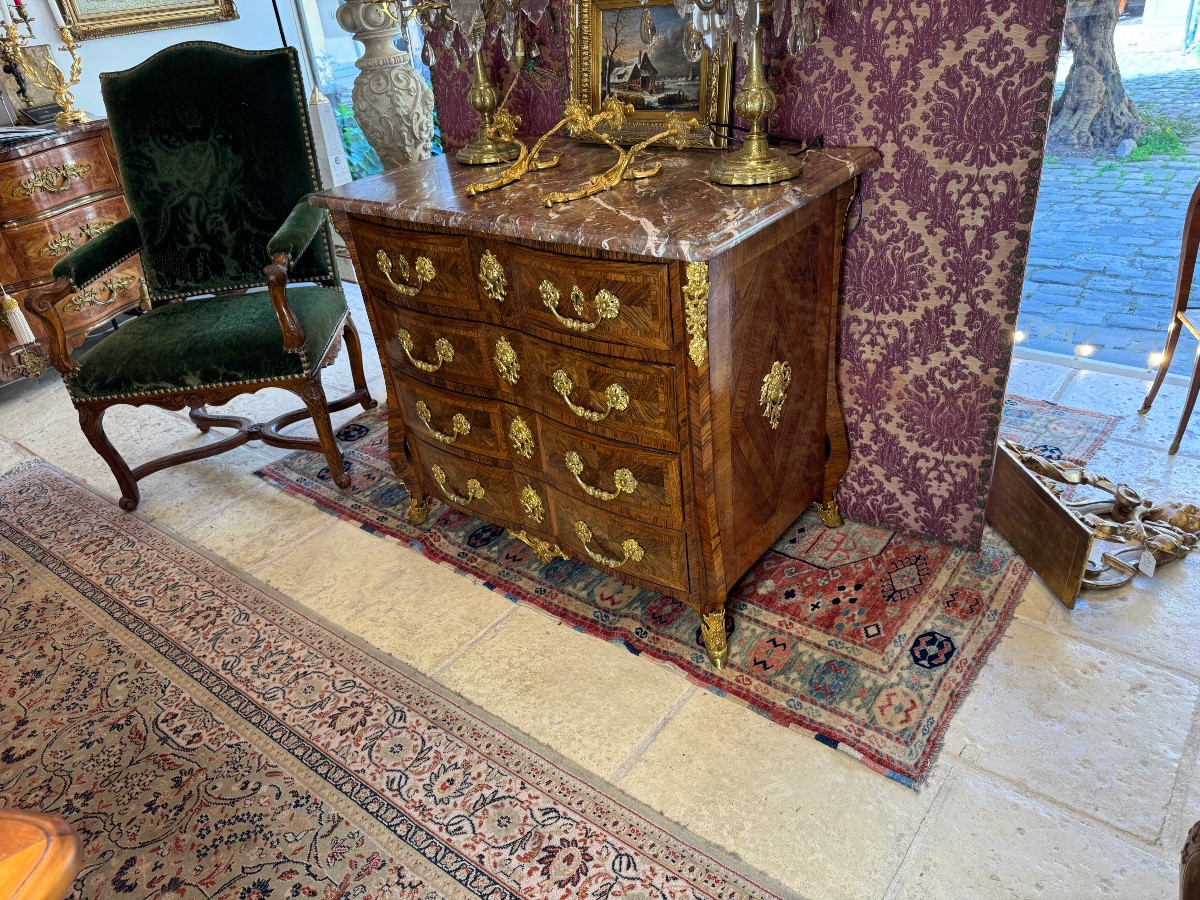 Commode mazarine marqueterie de palissandre blond époque Louis xiv-photo-2