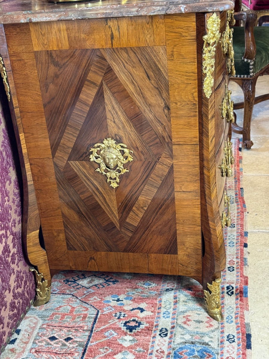 Commode mazarine marqueterie de palissandre blond époque Louis xiv-photo-3