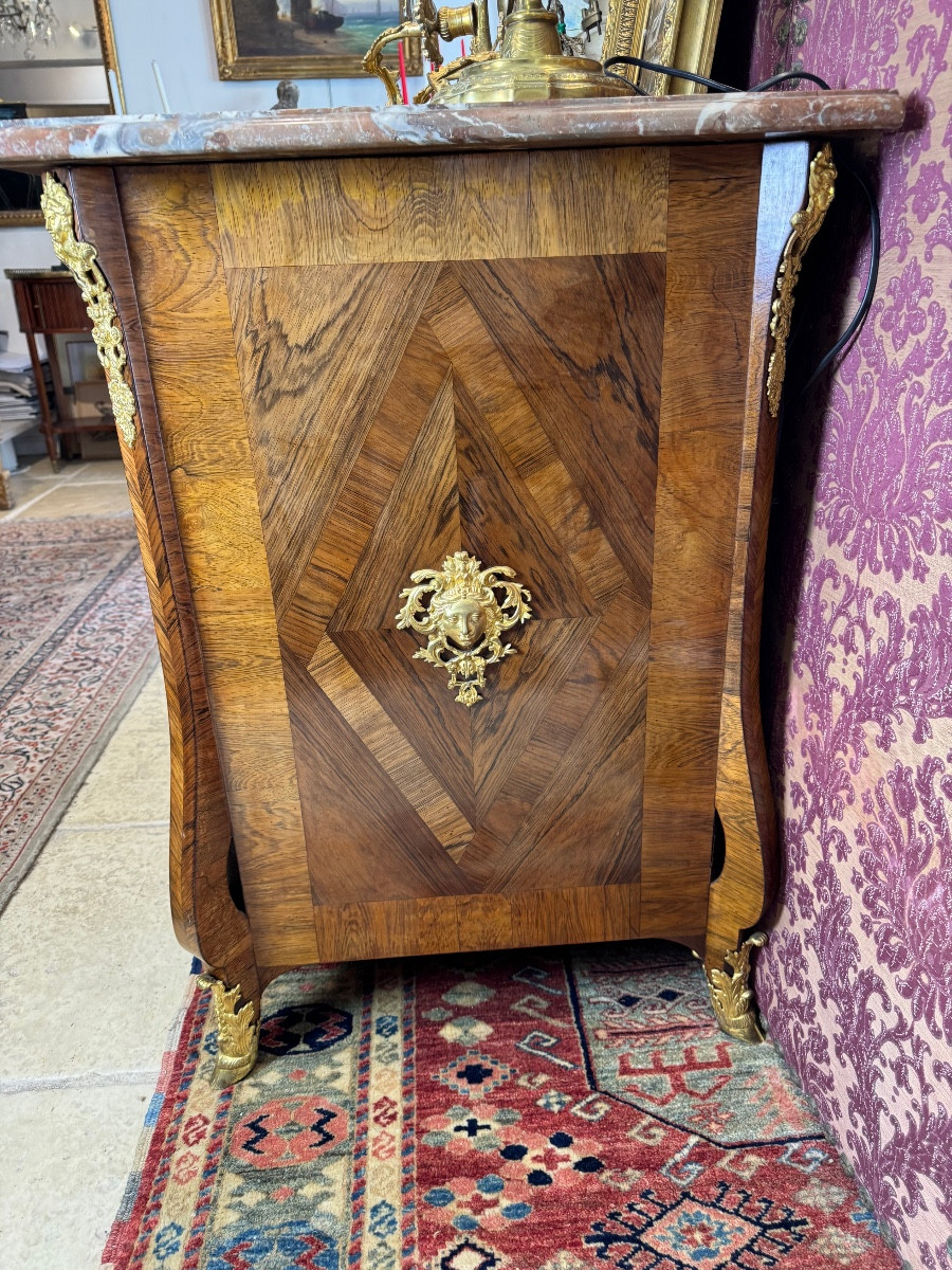 Commode mazarine marqueterie de palissandre blond époque Louis xiv-photo-4