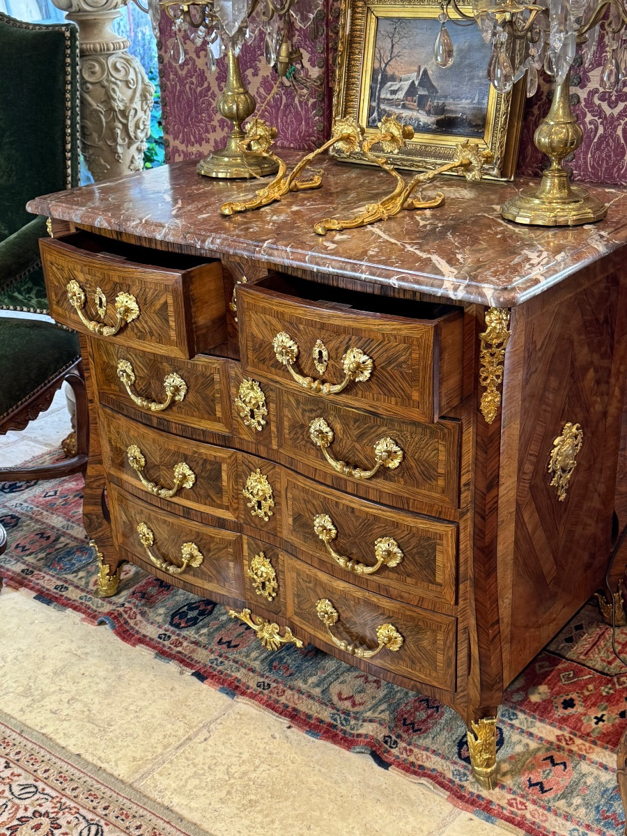 Commode mazarine marqueterie de palissandre blond époque Louis xiv-photo-1
