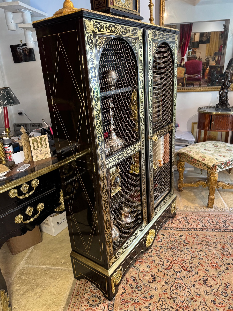 Bookcase Louis XIV Period Ebony Boulle Marquetry Brass And Blackened Wood-photo-2