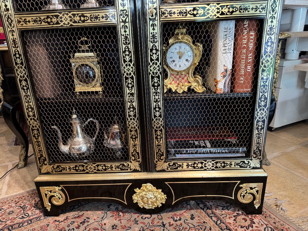 Bookcase Louis XIV Period Ebony Boulle Marquetry Brass And Blackened Wood-photo-2