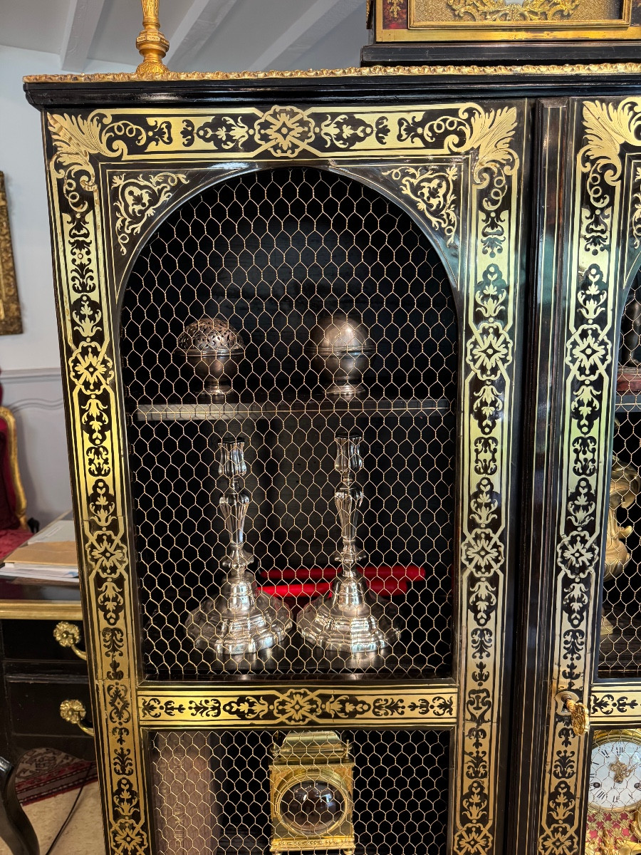 Bookcase Louis XIV Period Ebony Boulle Marquetry Brass And Blackened Wood-photo-3
